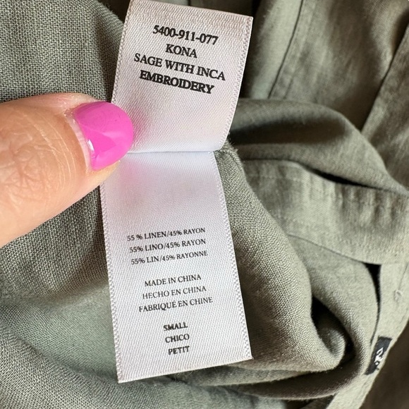 Rails Kona Sage Shirt Inca Embroidery Linen Blend Size Small - Picture 11 of 12